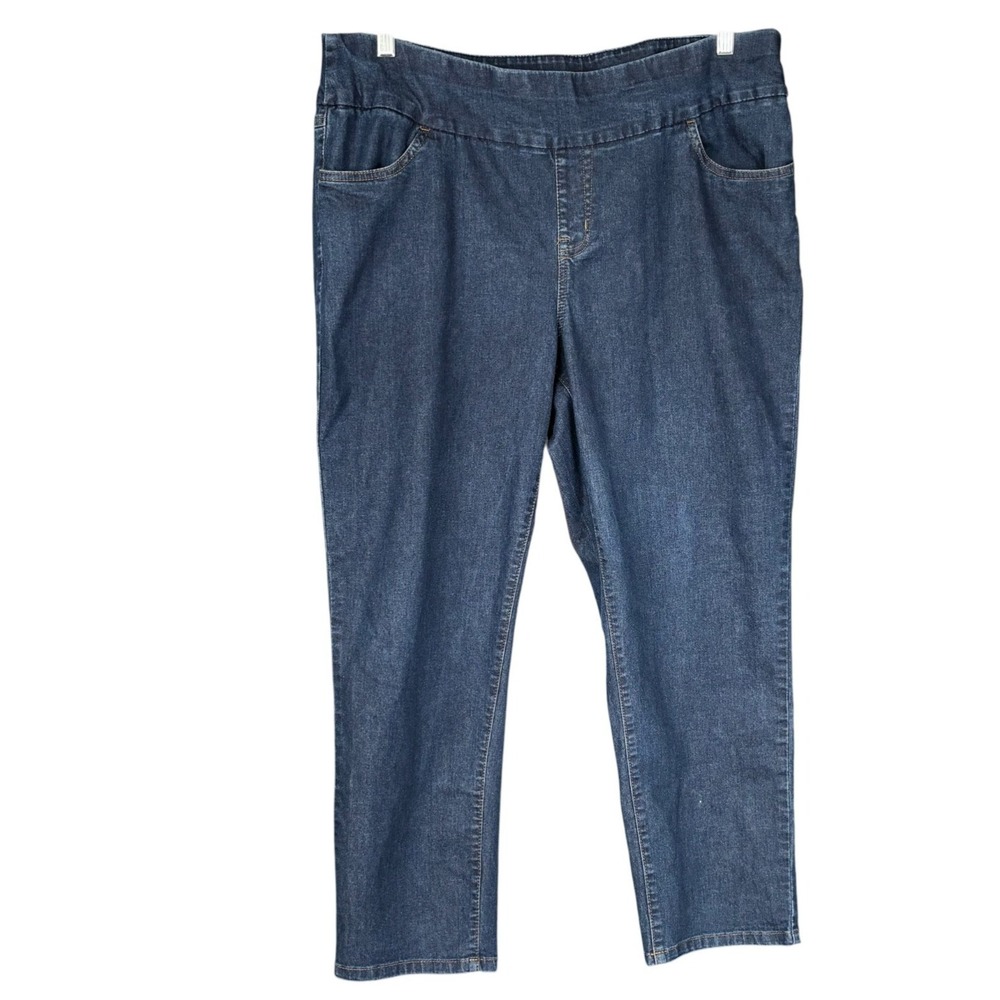 Woman‎ Within Pull On Jeans Womens 20WP Comfort Waist Straight Leg Medium Wash